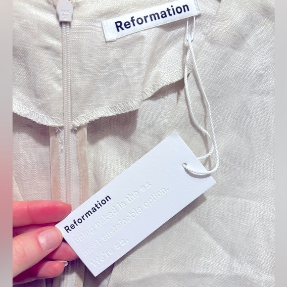 NWT Reformation Ty Kimono Linen Abalone Shell Button Cream Mini Dress Size 2 - Picture 10 of 12